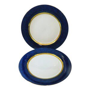 TWO (2) RETRONEU IMPERIAL COLLECTION '95 Blue 22K Gold 10.5" Dinner Plates